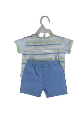 Baby Cloth Set 2 PCS Yarn Dye Stripes With Rabbit  Embroidery