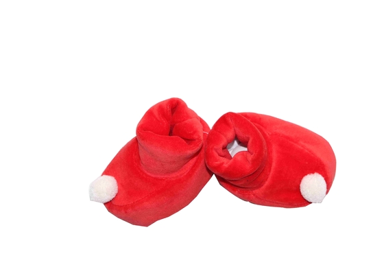Customized Red Winter Toddler Unisex Baby Booties With White Pompon One Size