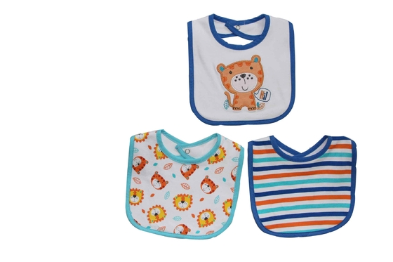 100 % Cotton Newborn Baby Bibs 3 Pc Set With Embroidery And Print Design