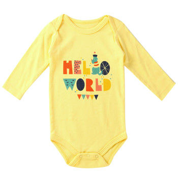 Beige Digital Print Organic Cotton Baby Clothes Single Baby Bodysuit With Long Sleeve